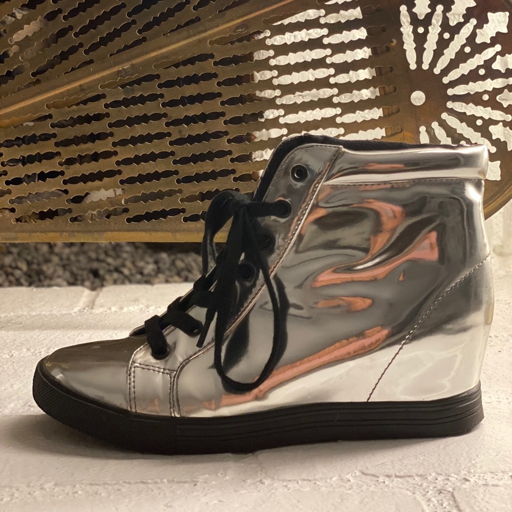 “Chrome” silver wedge sneakers